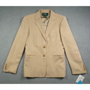 Lauren Ralph Lauren Blazer Womens 4 Petite Beige Two Button Single Breasted NWT